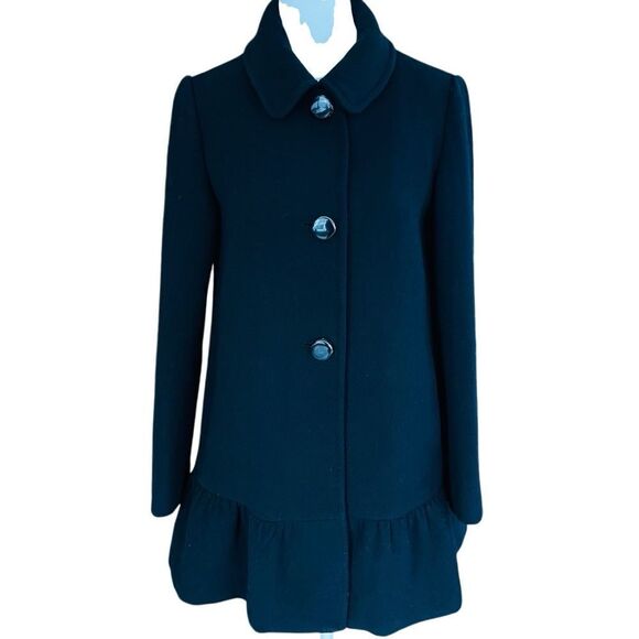 Kate Spade wool blend peplum ruffled button front coat in black Size XSmall - Picture 3 of 11